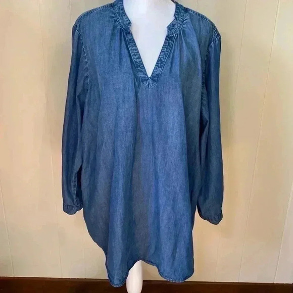 Side Stitch Los Angeles Denim Shirt Dress, Blue, Plus Size 2X Petite. - Picture 1 of 10